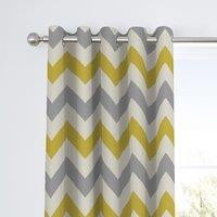 Fusion Chevron Ochre Eyelet Curtains Yellow, Grey and White