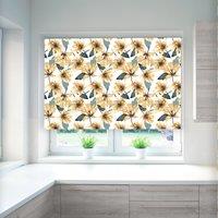 Floral and Leaf Ochre Blackout Roller Blind Yellow, Blue and White
