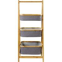 Grey Bamboo 3 Tier Storage Basket Ladder Grey and Brown