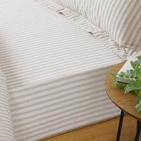 The Linen Yard Hebden Natural Stripe 100% Cotton Fitted Sheet White
