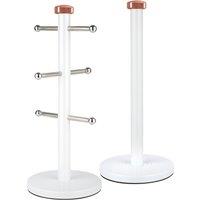 Linear White & Rose Gold Mug Tree & Kitchen Roll Holder Set White