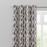 Elements Triangles Navy Eyelet Curtains Navy Blue, Beige and White