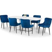 Como Rectangular Extendable Dining Table with 6 Luxe Chairs Blue/White