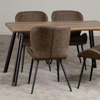 Quebec Wave Rectangular Dining Table with 4 Chairs, Brown