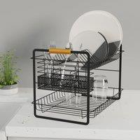 Matt Black and Bamboo Two Tier Drainer Black