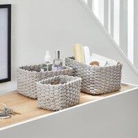 Set of 3 Paper Rope Grey Storage Baskets