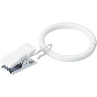 Pack of 6 White Curtain Rings with Clips Dia. 25mm White