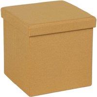 Faux Linen Cube Ottoman Ochre Yellow