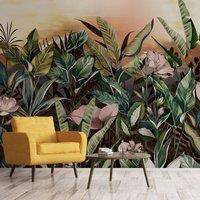 Vintage Jungle Mural Grey/Green/Yellow
