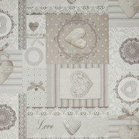 By the Metre Vintage Hearts Grey PVC