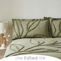 Tufted Leaf Olive 100% Organic Cotton Oxford Pillowcase Green