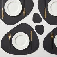 Set of 4 Black Faux Leather Pebble Coasters Black