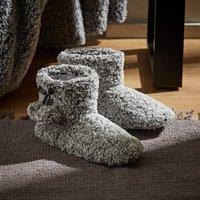 Dunelm Teddy Bear White & Black Feather Marl Slipper Boots, Size: Womens UK Size 3-4 White/Black