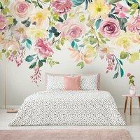 Watercolour Florals Mural Pink/Yellow/White