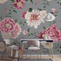 Vintage Floral Mural Grey/Green/Pink