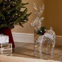 50cm Light Up Silver Rattan Deer