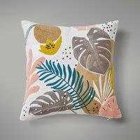 Tropical Leaf Cushion Cream/Brown