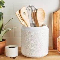 Pretty Boho Utensil Pot White