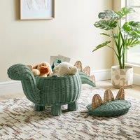 Dinosaur Rattan Storage Basket Green