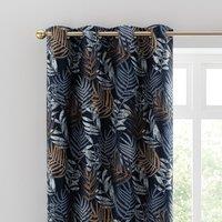 Leaf Jacquard Navy Eyelet Curtains Navy