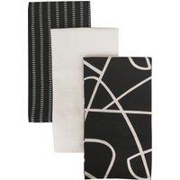 Set of 3 Curves Tea Towel Black and white