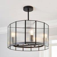 Voss Ribbed Glass Semi Flush Ceiling Light