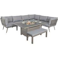 Mayfair 8 Seater 6 Piece Lounge Set with Rectangle Firepit Grey