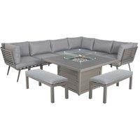 Mayfair 8 Seater 6 Piece Lounge Set with Square Firepit Grey