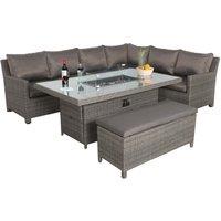 Paris 7 Piece Deluxe Modular Corner Dining Set with Rectangular Firepit Slate (Grey)