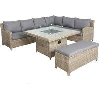 Wentworth 7 Piece Deluxe Modular Corner Lounge Set with Square Firepit Beige