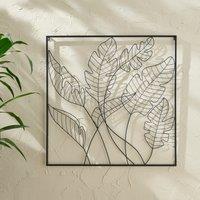 Large Metal Leaf Wire Indoor Outdoor Wall Art 80x80cm Black