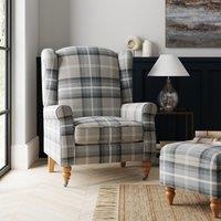 Oswald Grande Check Wingback Armchair Grey/White