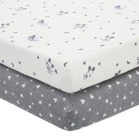 Mickey Starry Night Pack of 2 100% Cotton Fitted Sheets White
