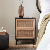 Franco 2 Drawer Bedside Table, Black & Cane