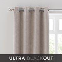 Touch of Linen Natural Thermal Ultra Blackout Eyelet Curtains Beige