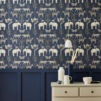 Safari Walk Navy Wallpaper Navy