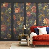 Vintage Floral Black Wall Mural