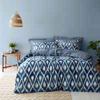 Ayla Ikat Blue 100% Cotton Duvet Cover and Pillowcase Set Blue/White