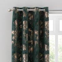 Velour Tree Print Emerald Eyelet Curtains Green/Gold