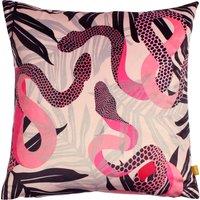 furn. Serpentine Black Square Velvet Cushion Black/Pink