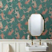 Decorative Fish Peacock Wallpaper Green/Pink/Yellow