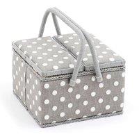 Grey Polka Dot Twin Lidded Sewing Machine Box