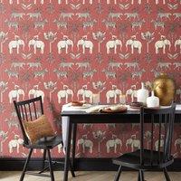 Safari Walk Russet Wallpaper Red/White