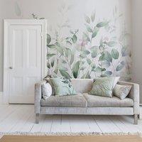 Watercolour Leaves Mural Green/White