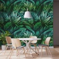 Tropical Leaves Green Mural Green