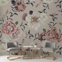 Vintage Floral Mural Brown/White