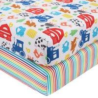 Pack of 2 Farmyard Fitted Sheets Blue