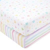 Pack of 2 Rainbow Hearts Fitted Sheets White/Pink