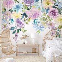 Watercolour Florals Mural Mauve