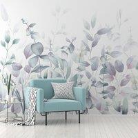 Watercolour Leaves Mural Lilac